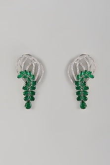 White Finish Zircon & Emerald Stone Dangler Earrings