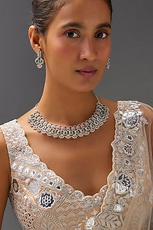 White Finish Zircon & Emerald Stone Necklace Set