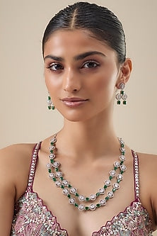 White Finish Zircon & Emerald Stone Necklace Set