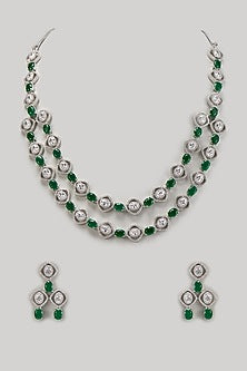 White Finish Zircon & Emerald Stone Necklace Set