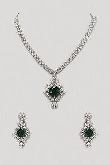 White Finish Emerald Stone Necklace Set