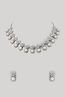 White Finish Zircon Necklace Set