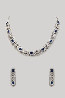 White Finish Zircon & Blue Stone Necklace Set