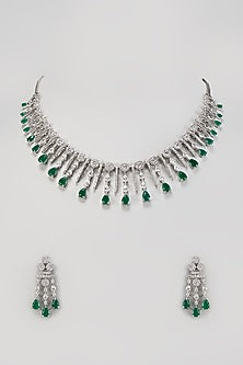 White Finish Zircon & Emerald Stone Necklace Set