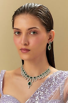 White Finish Zircon & Emerald Stone Necklace Set