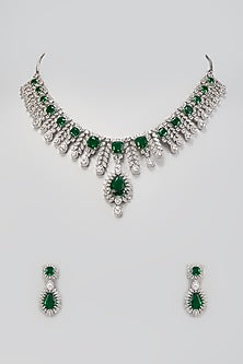 White Finish Zircon & Emerald Stone Necklace Set