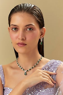 White Finish Zircon & Emerald Stone Necklace Set