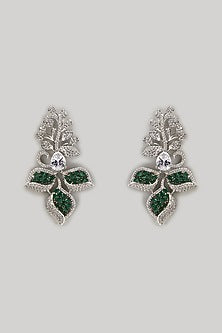 White Finish Zircon & Emerald Stone Dangler Earrings