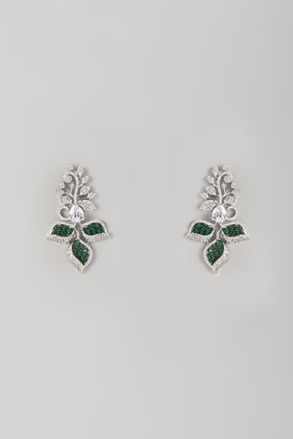 White Finish Zircon & Emerald Stone Dangler Earrings