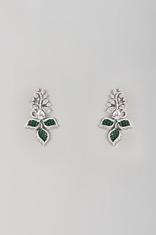 White Finish Zircon & Emerald Stone Dangler Earrings