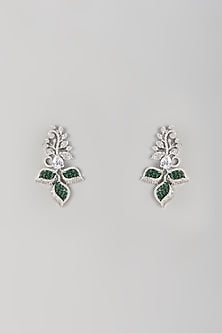White Finish Zircon & Emerald Stone Dangler Earrings