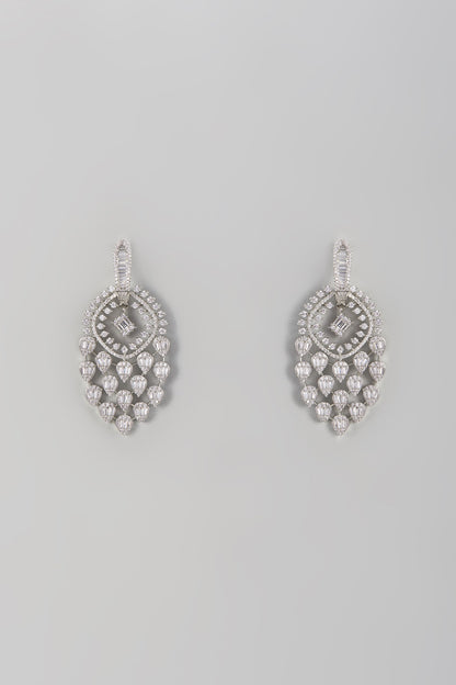 White Finish Zircon Dangler Earrings