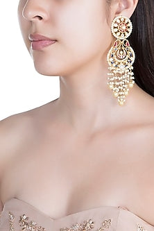Gold Finish Enamled Faux Pearl & Kundan Earrings