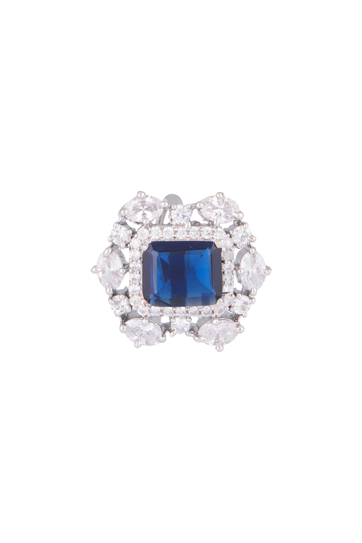 White Finish Faux Pearl, Diamond & Blue Stone Earring & Ring	ASTR041914