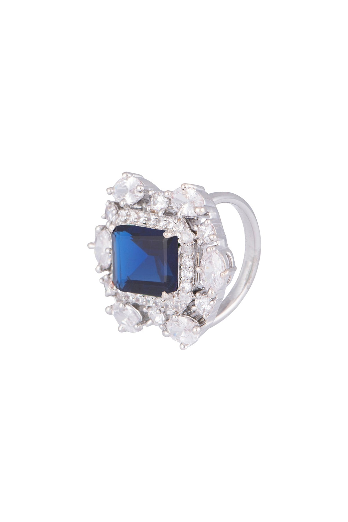 White Finish Faux Pearl, Diamond & Blue Stone Earring & Ring	ASTR041914
