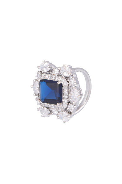 White Finish Faux Pearl, Diamond & Blue Stone Earring & Ring	ASTR041914