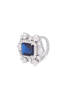 White Finish Faux Pearl, Diamond & Blue Stone Earring & Ring	ASTR041914