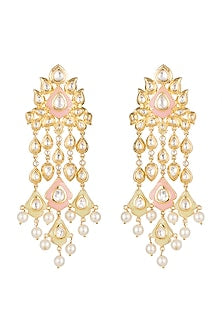 Gold Finish Enamled Faux Pearl & Kundan Earrings