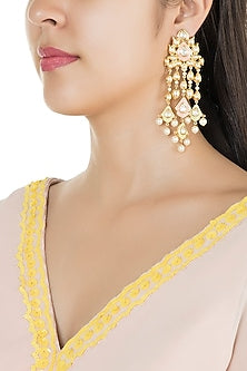 Gold Finish Enamled Faux Pearl & Kundan Earrings
