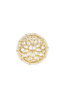 Gold Finish Faux Pearl & Kundan Ring