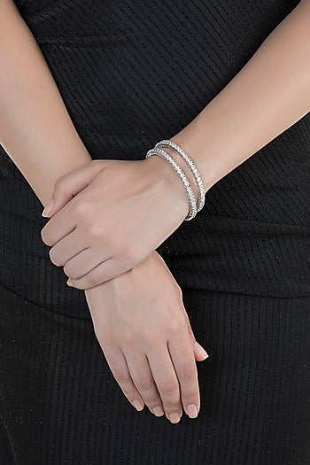 White Finish Faux Diamonds Openable Bangles
