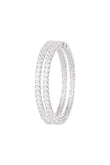 White Finish Faux Diamonds Openable Bangles
