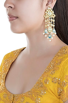 Gold Finish Faux Kundan & Pearls Enameled Earrings