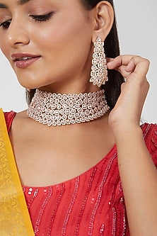 Rose Gold Finish Zircon Choker Necklace Set