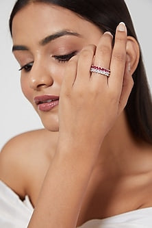 White Finish Red & White Zircon Ring