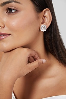 White Finish Zircon Stud Earrings