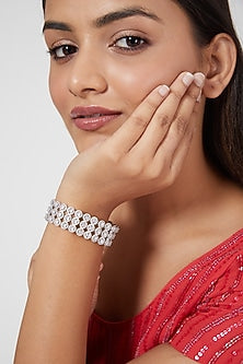 White Finish Faux Diamond Broad Bracelet