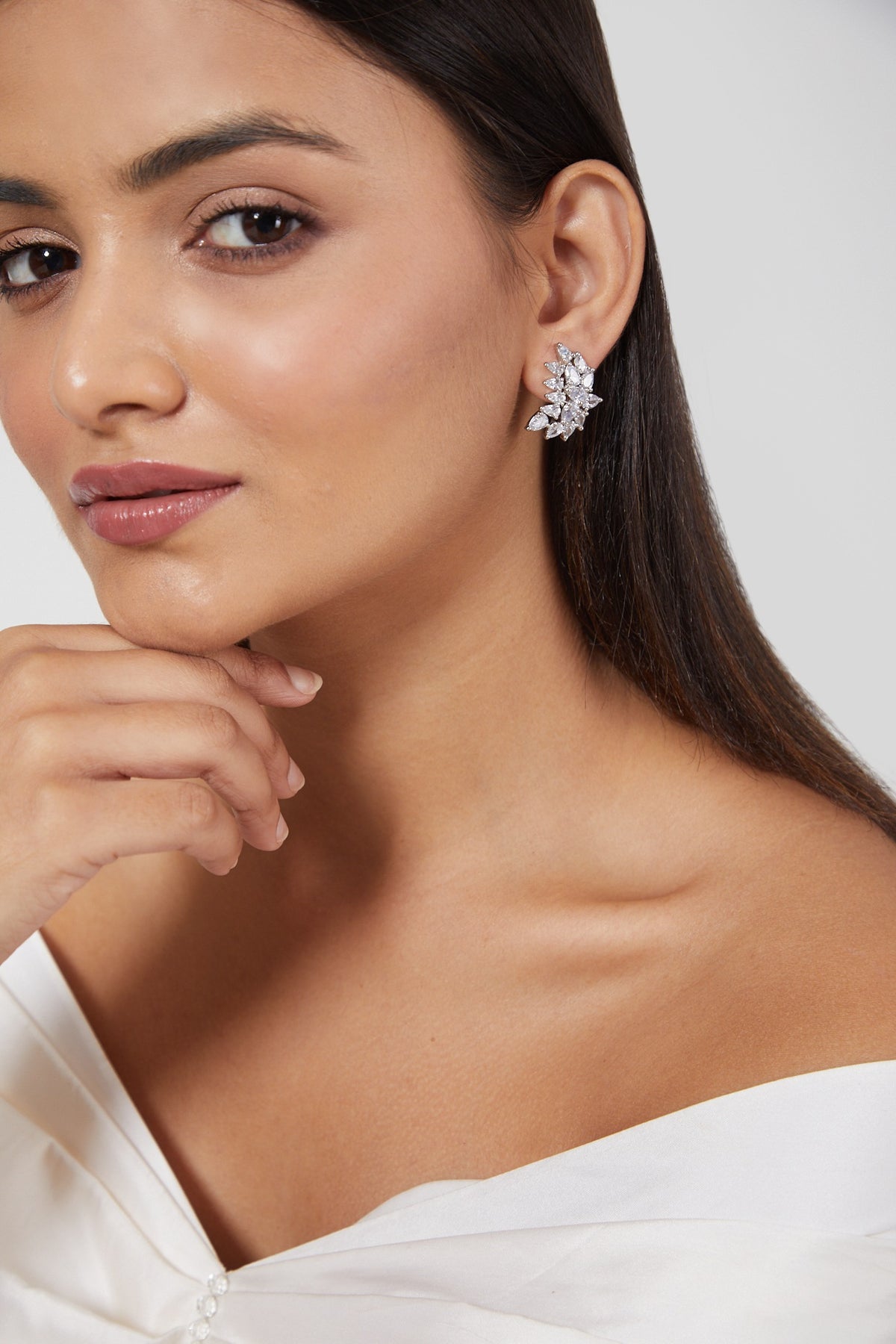 White Finish Blue & White Zircon Stud Earrings