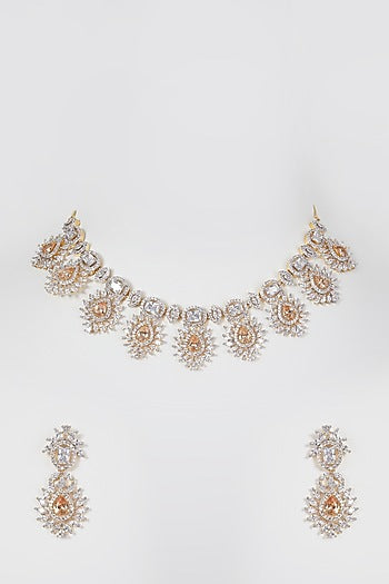 Gold Finish Zircon & Champagne Stone Necklace Set