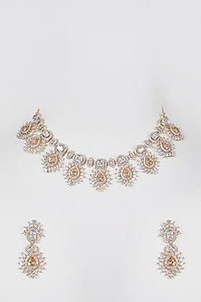 Gold Finish Zircon & Champagne Stone Necklace Set