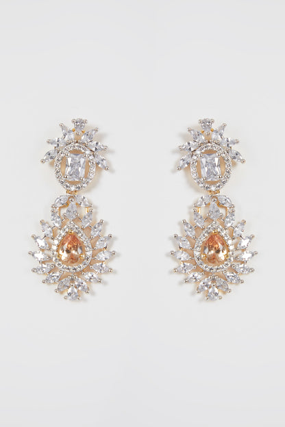 Gold Finish Zircon & Champagne Stone Necklace Set