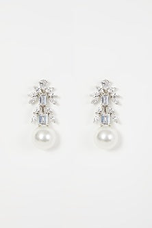 Black Rhodium Finish Zircon & Pearl Earrings