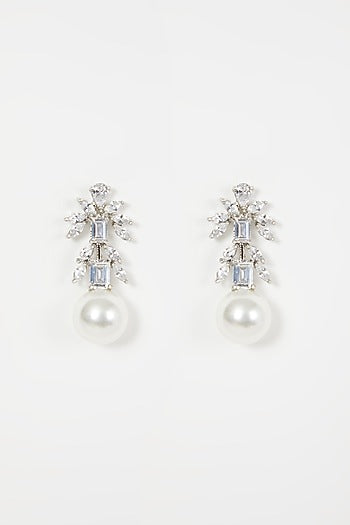 Black Rhodium Finish Zircon & Pearl Earrings