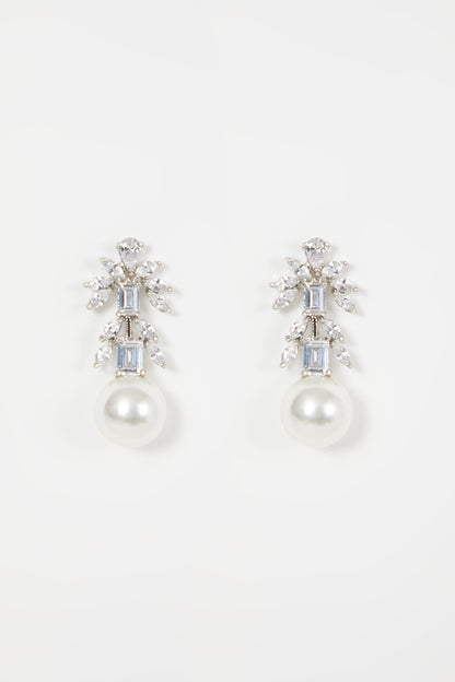 Black Rhodium Finish Zircon & Pearl Earrings