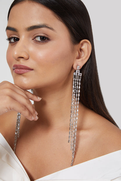 White Finish Diamond Dangler Earrings