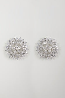 White Finish Zircon Stud Earrings