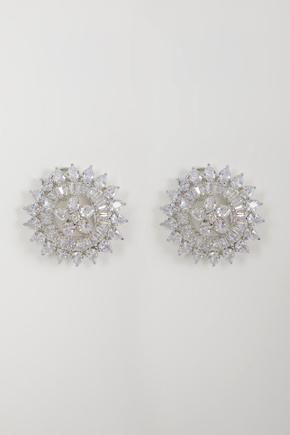 White Finish Zircon Stud Earrings