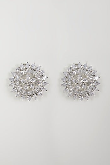 White Finish Zircon Stud Earrings