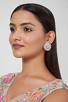 White Finish Zircon Stud Earrings