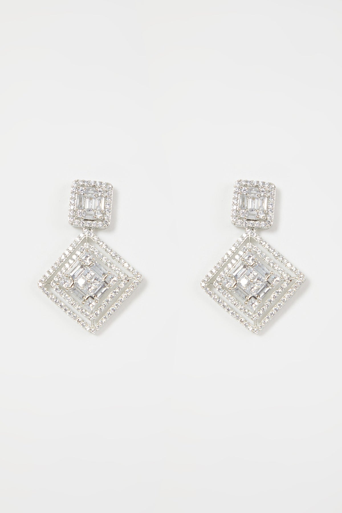 White Finish Zircon Dangler Earrings
