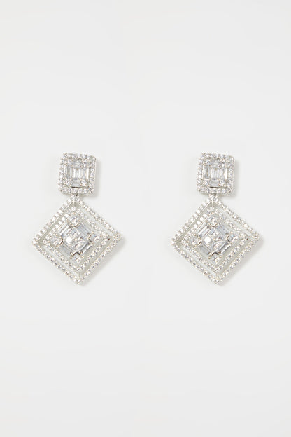White Finish Zircon Dangler Earrings