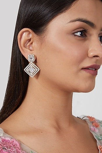 White Finish Zircon Dangler Earrings