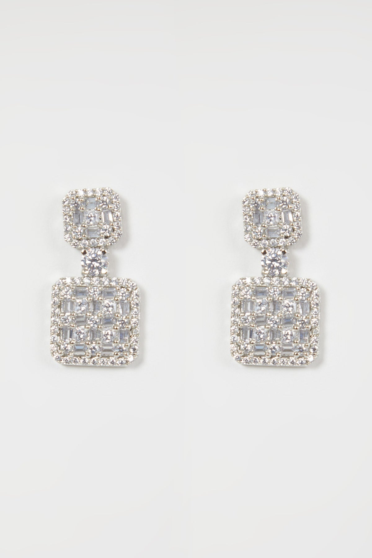 White Finish Zircon Square Dangler Earrings