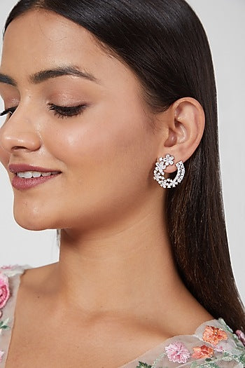 White Finish Faux Diamond Earrings