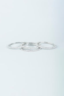 White Finish Zircon Bangles (Set of 4)