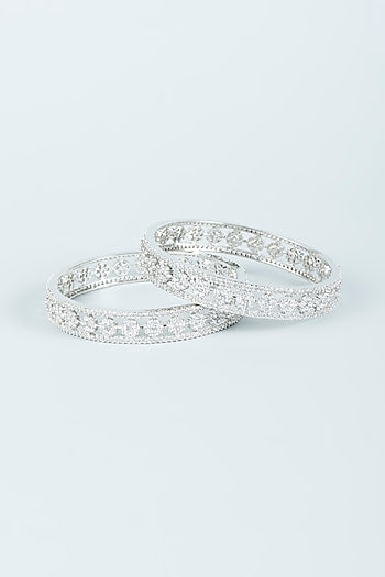 White Finish Zircon Bangles (Set of 2)